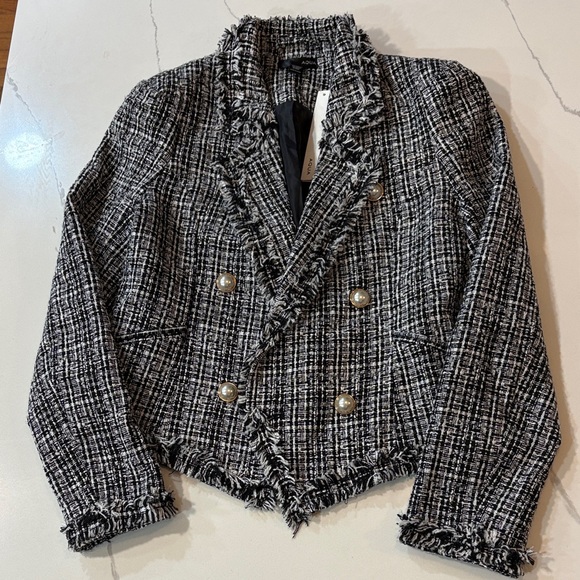 Aqua Jackets & Blazers - Aqua Black and White Textured Blazer